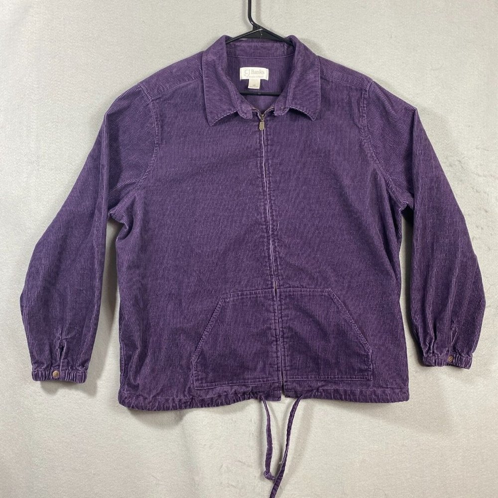 CJ Banks 1X Shirt Jacket Purple Corduroy Stretch Zip Up Shacket